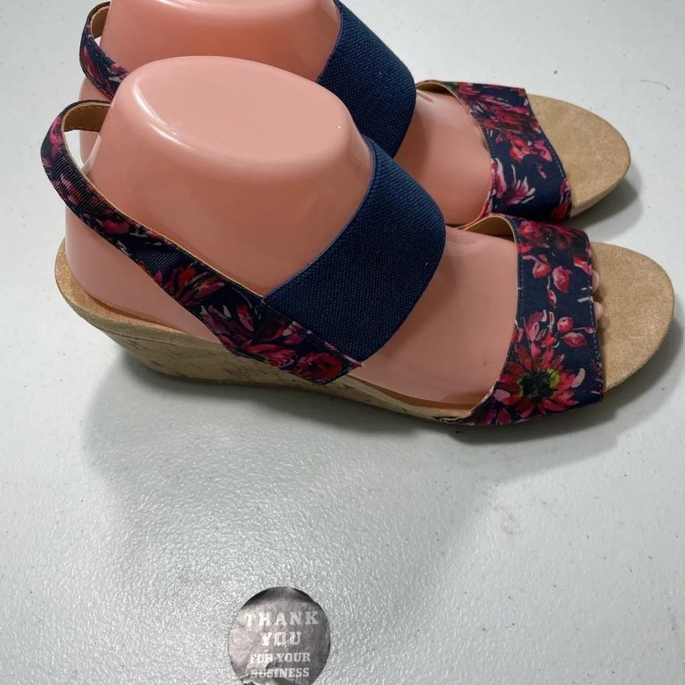 Life Stride Navy Floral Wedges Size 8.5 SB-K